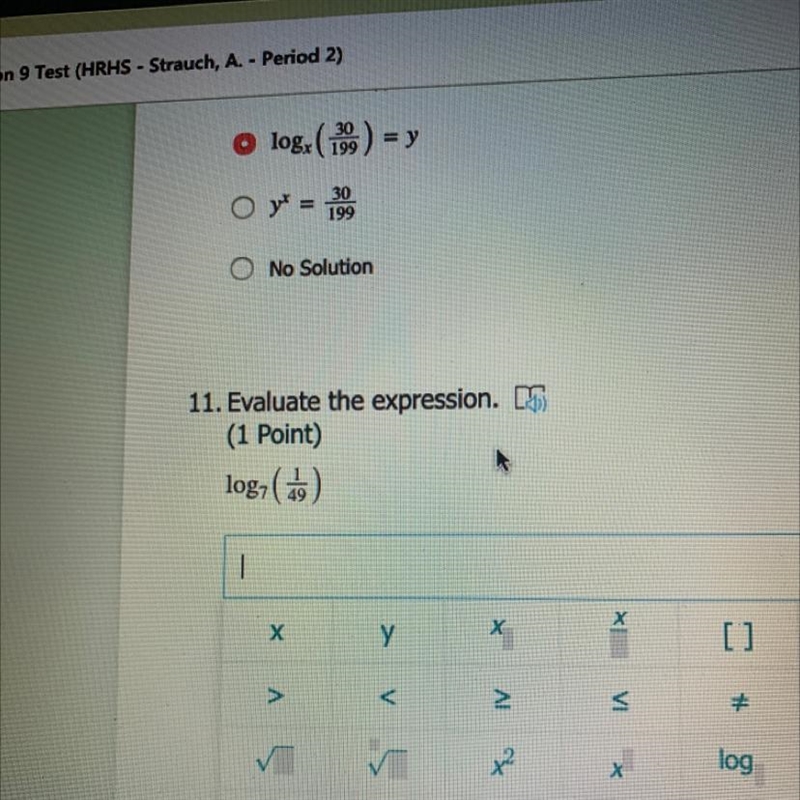 Evaluate the expression. log,7(1/49)-example-1