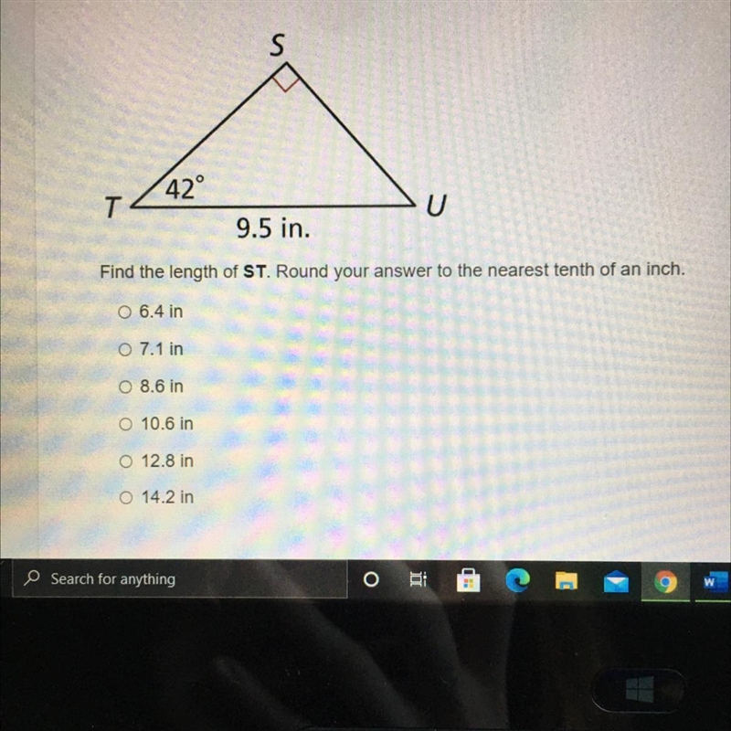 Find the length of ST. Round your answer to the nearest tenth of an inch.-example-1