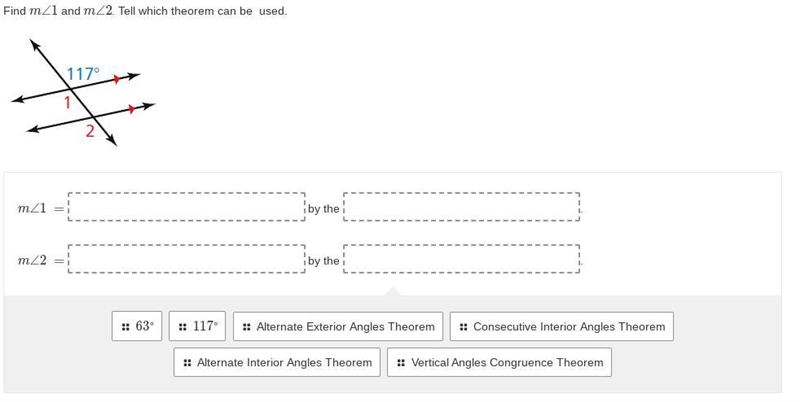 Find m∠1 and m∠2. Tell which theorem can be used.-example-1