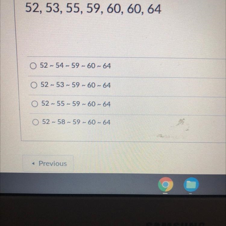 What is the five- number summary of the following data set 52,53,55,59,60,64-example-1