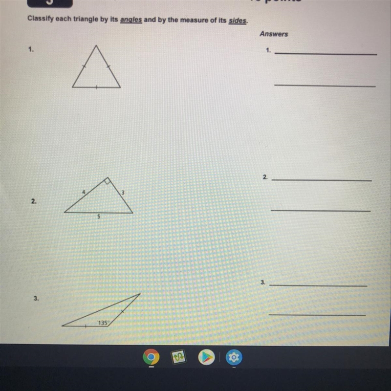 Classify each triangle by its angles and by the measure of its sides. ANYONE PLEASE-example-1