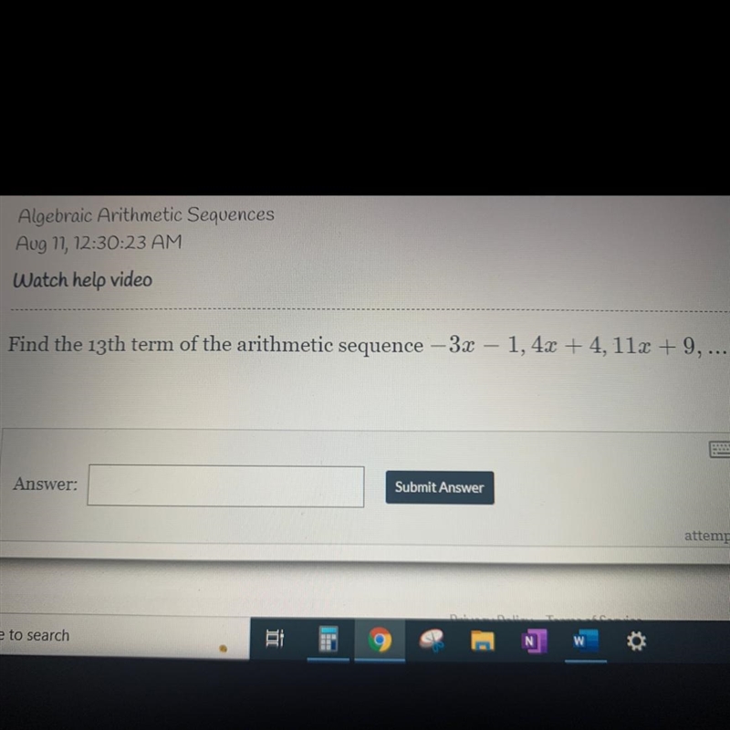 Find the 13th term of the arithmetic sequence -3x – 1,42 + 4,112 + 9, ...-example-1