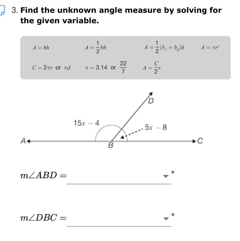 Find the unknown angle measure by solving for the given variable. Options: 125 140 35 40-example-1