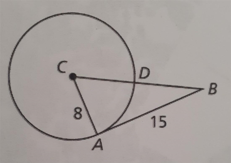 In the figure, AB is tangent to circle C. Find the length of DB.​-example-1