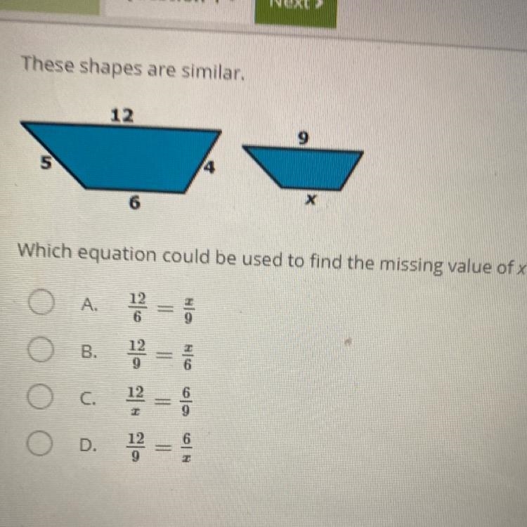 Which equation could be used to find the missing value of x?-example-1