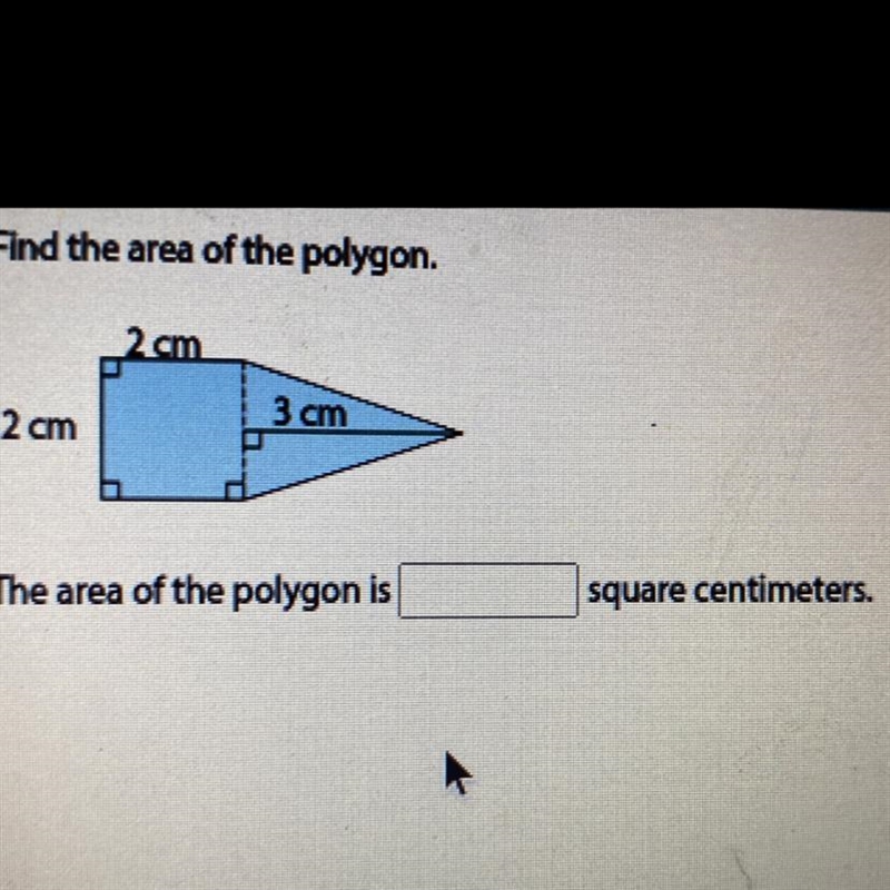 Find the area of the polygon. 2.cm 3 cm 2 cm-example-1