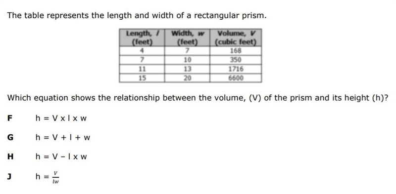 Which equation shows the relationship between the volume, (V) of the prism and its-example-1