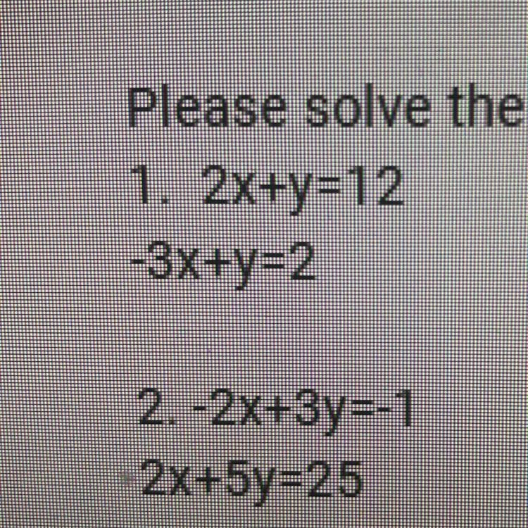 Please solve the following systems of equations using the elimination method 1. 2x-example-1