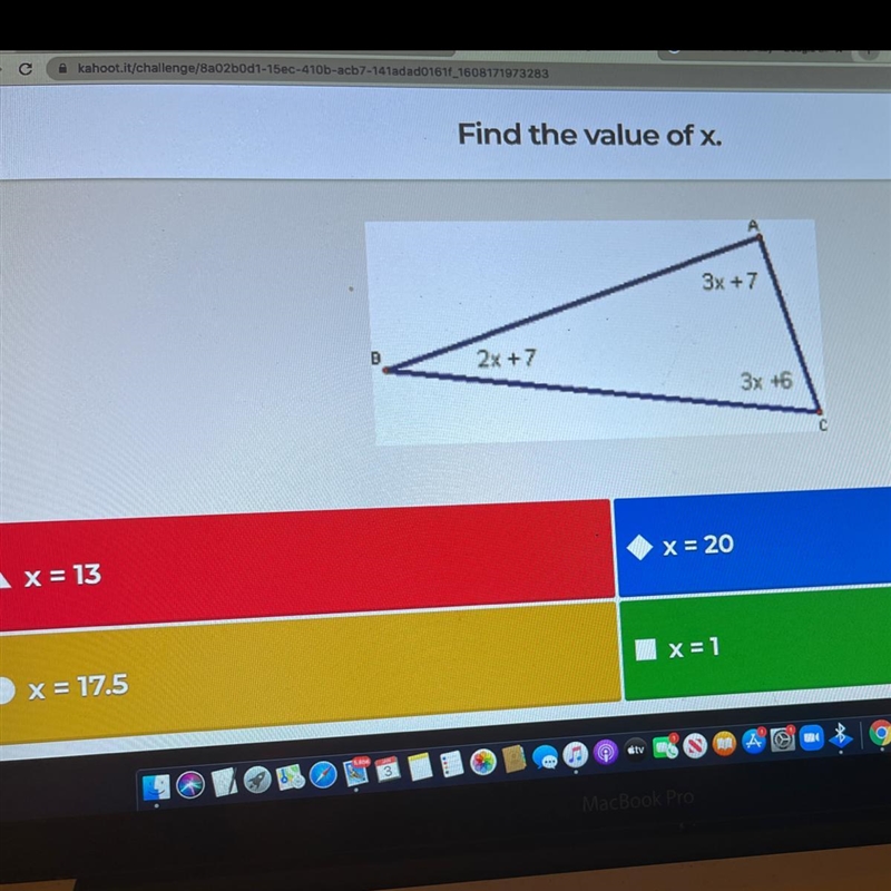 Find the value of x. 3x +7 D 2x + 7 3x 16-example-1