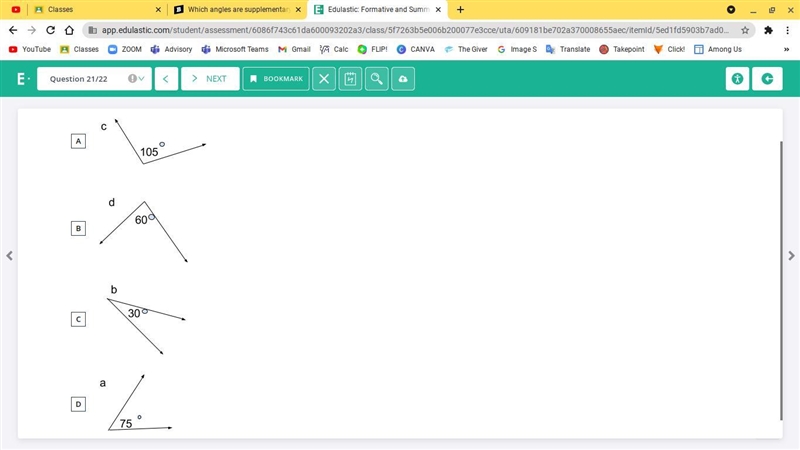 Which of the following angles would create a supplementary pair?-example-1