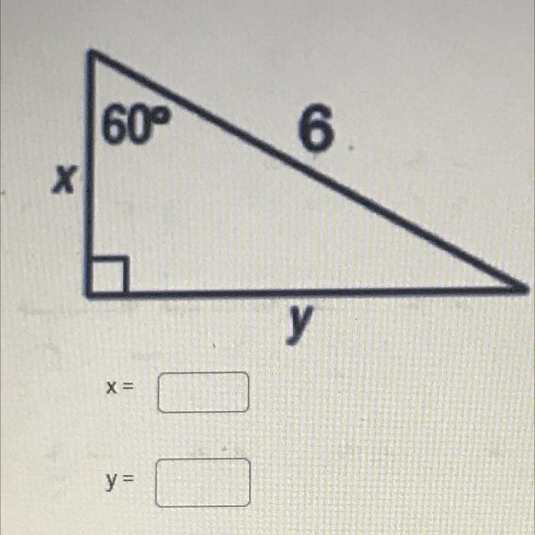 Solve for x and y. 30-60-90 triangles-example-1