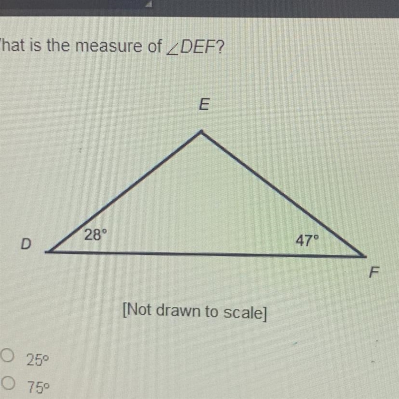 (15 points !!!) What is the measure of A. 25° B. 75° C. 90° D. 105°-example-1