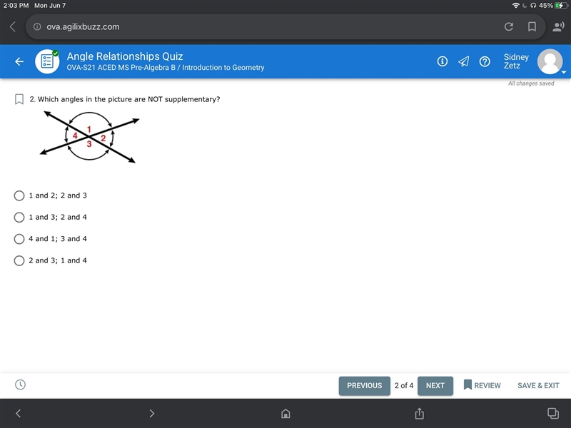 Which angles in the picture are NOT supplementary?-example-1