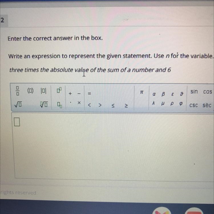 Write an expression to represent the given statement. Use n for the variable. three-example-1