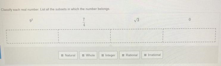 PLEASE HELP!!! Classify each real number. List all the subsets in which the number-example-1