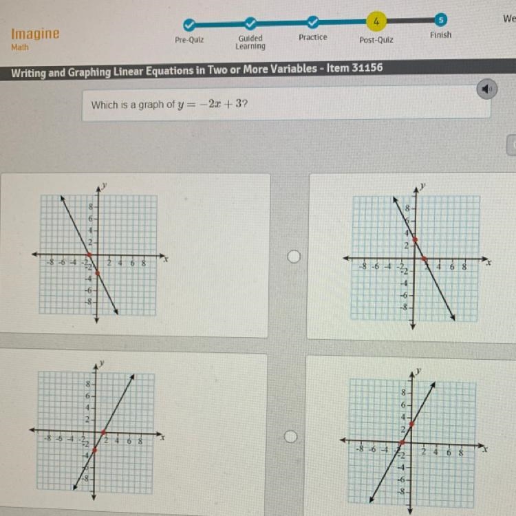 Which is a graph of y= -2x + 3?-example-1