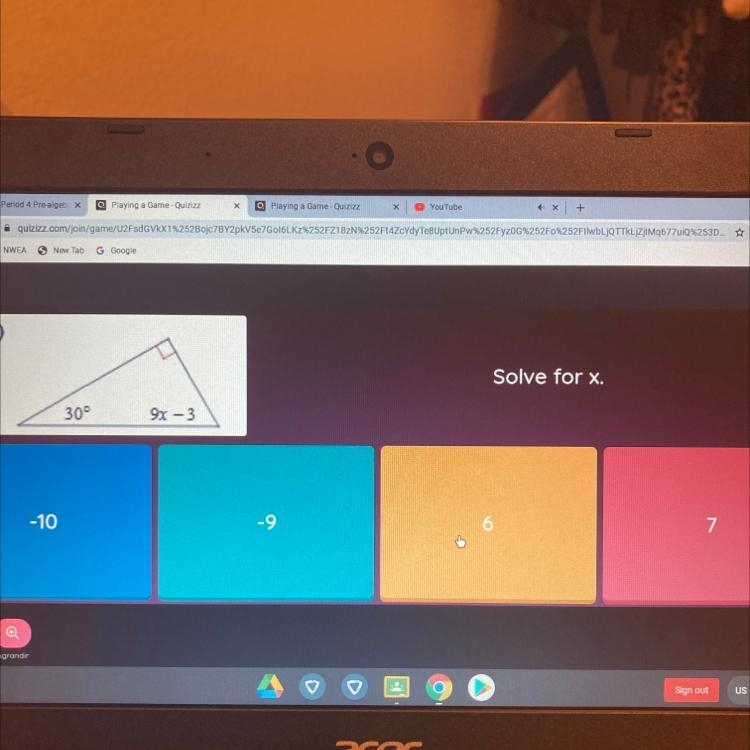 Solve for x 30° 9x - 3-example-1