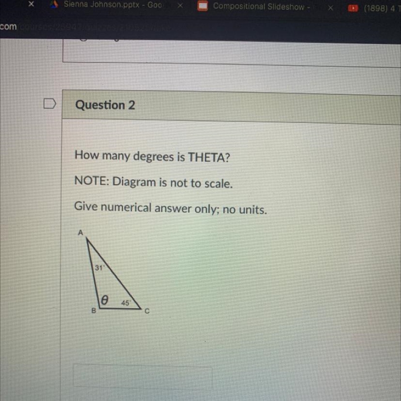 How many degrees is THETA? NOTE: Diagram is not to scale. Give numerical answer only-example-1