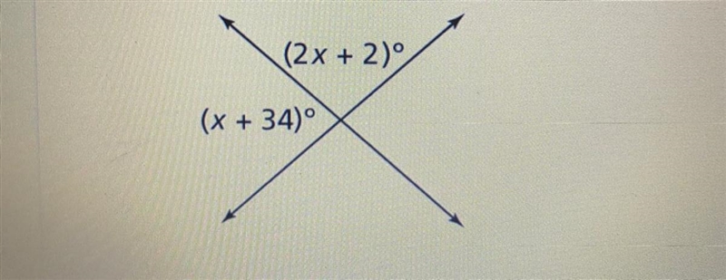 What is the value of x in the below diagram? (2 x + 2) (x + 34)°-example-1