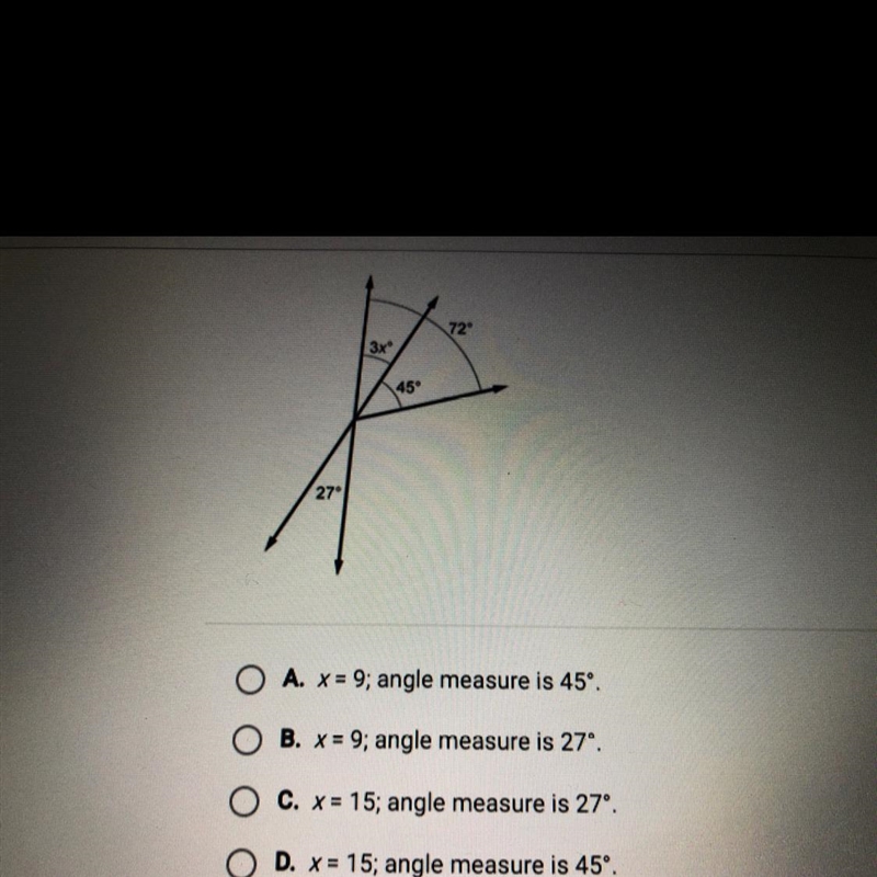 Help plsssssssss. Find the value of x and the measure of the angle labeled 3xº.-example-1