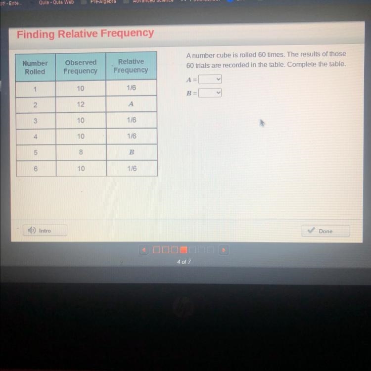 PLEASE HELP A number cube is rolled 60 times. The results of those 60 trials are recorded-example-1