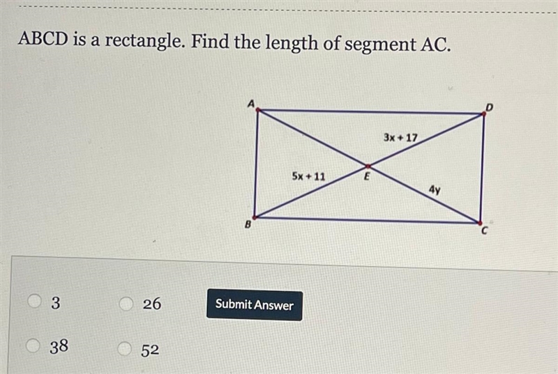 ABCD is a rectangle. Find the length of segment AC-example-1