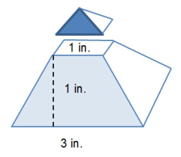 The point of a square pyramid is cut off, making each lateral face of the pyramid-example-1