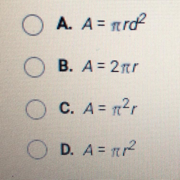 What is the formula for the area of a circle?-example-1