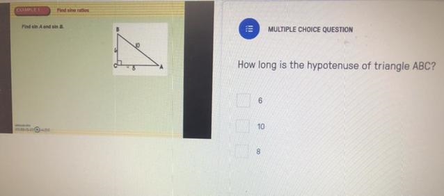 Can someone please help me on this? Find sine A and sine B. How long is the hypotenuse-example-1