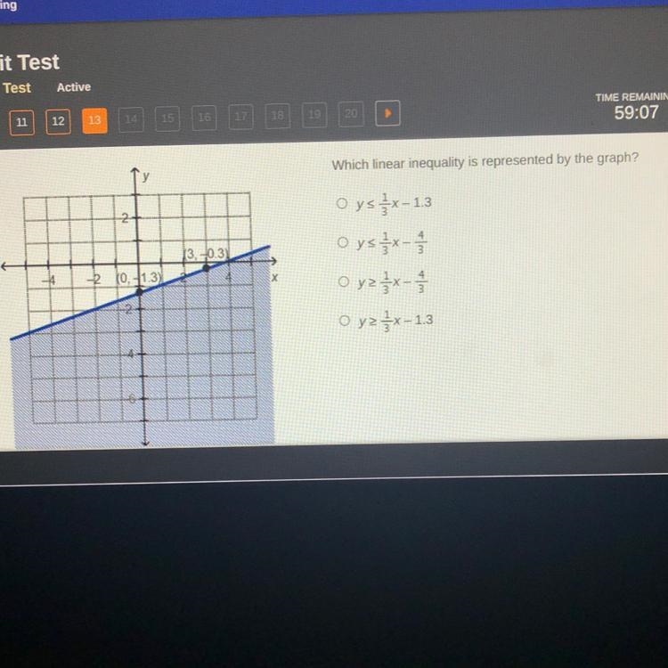 Which linear inequality is represented by the graph? I’m timed hurry plz-example-1