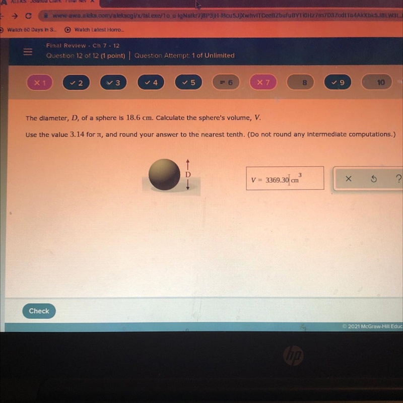 I need some help finding the volume of a sphere with a diameter of 18.6cm. The website-example-1