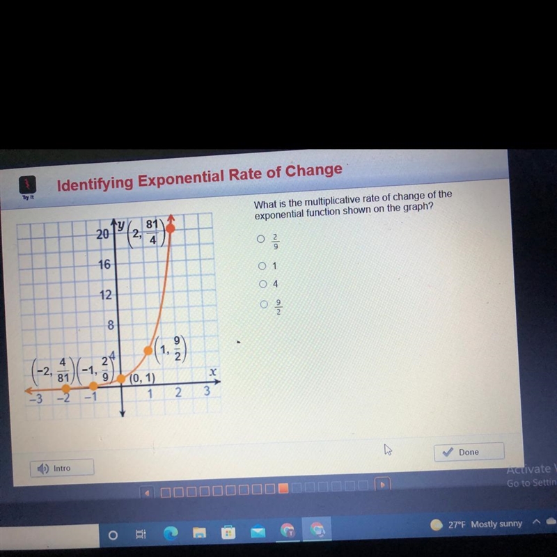 What is the multiplicative rate of change of the exponential function shown on the-example-1