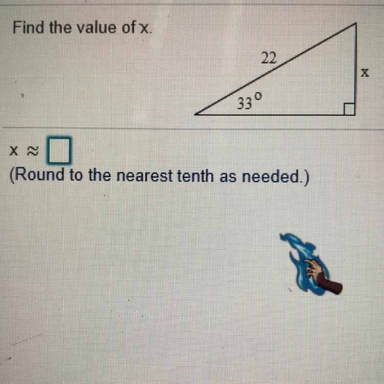 Find the value of x. (Round to the nearest tenth as needed)-example-1