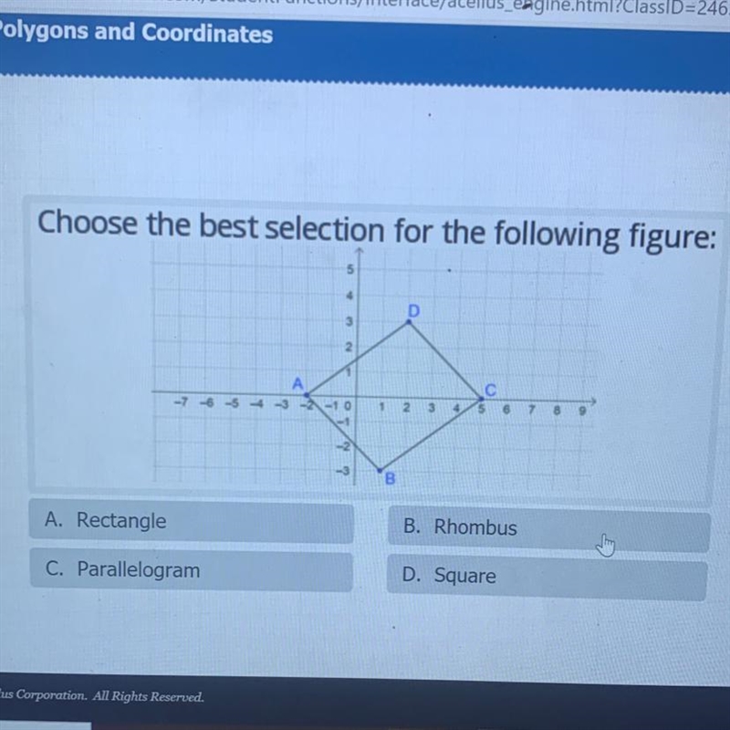 Choose the best selection for the following figure: D 2. A -3-2-10 -7 -5 --- С 1 2 3 4 5 6 7 B-example-1