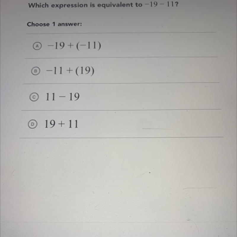 Which expression is equivalent to -19-11?-example-1