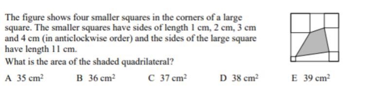 The figure shows four smaller squares in the corners of a large square. the smaller-example-1