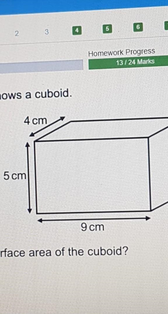 The diagram shows a cuboid.what is the surface area of the cuboid plz help​-example-1