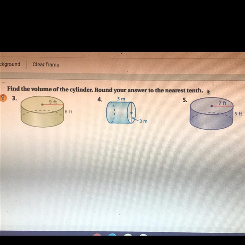 Find the volume of the cylinder. Round your answer to the nearest tenth.-example-1