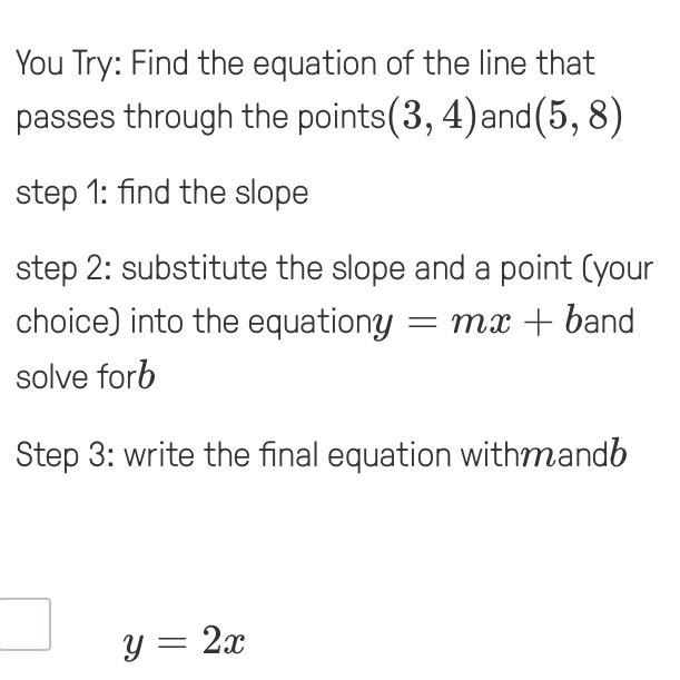 What's the answer? A) Y= 2x B) Y= -2x - 4 C) Y= 2x - 2 D) Y= 2x + 2-example-1