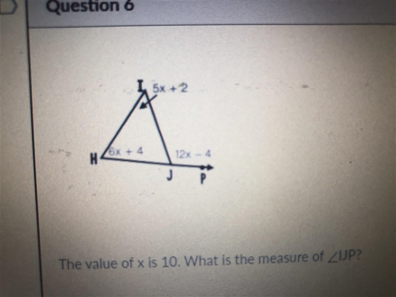 The value of x is 10. What is the measurement of angle UP? A.64 B.52 C.116 D.40-example-1