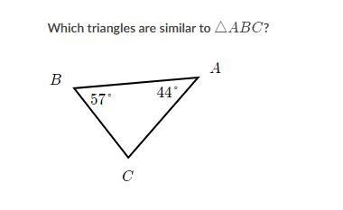 Please help! which triangles are similar to ABC? and why?-example-1