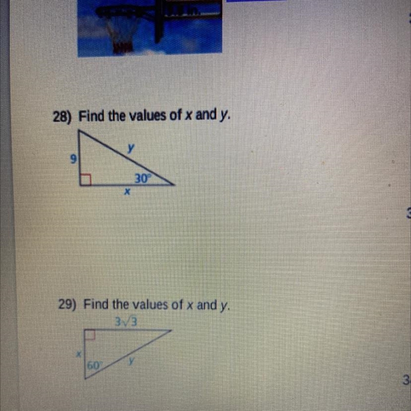 28 and/or 29 pls. Find the value of x and y.-example-1