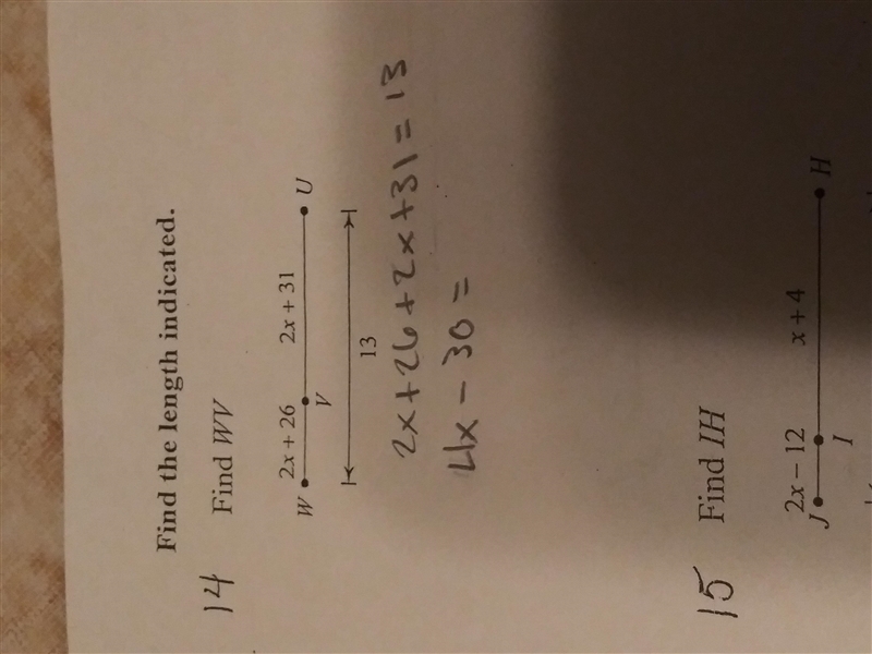 Find WV 2X+26 2X+31 I'm not sure how to finish this problem or if I'm doing it right-example-1