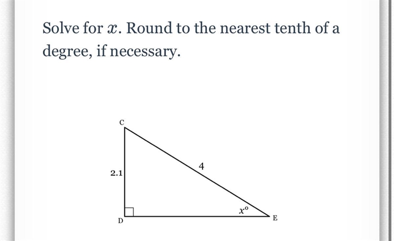 Solve for x. Round to the nearest tenth of a degree, if necessary.-example-1