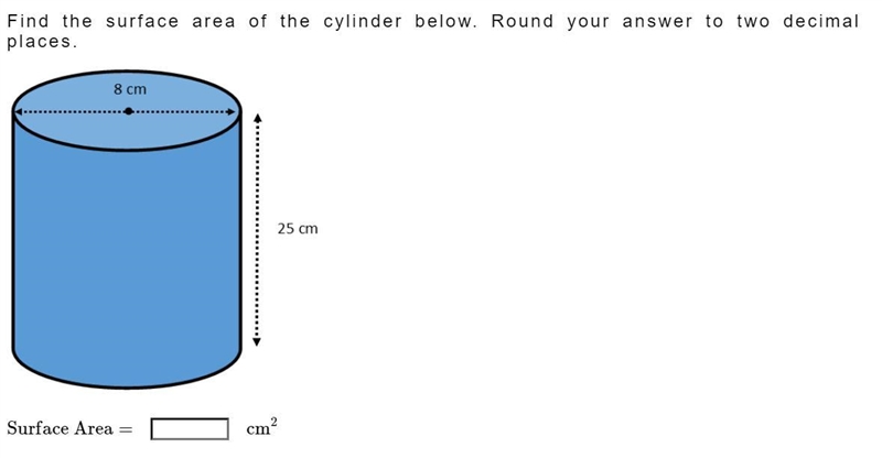 Find the surface area of the cylinder below. Round your answer to two decimal places-example-1