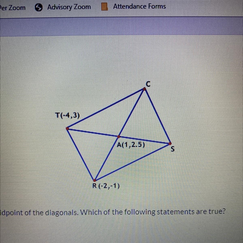 RSCT is a parallelogram in which point A is the midpoint of the diagonals. Which of-example-1