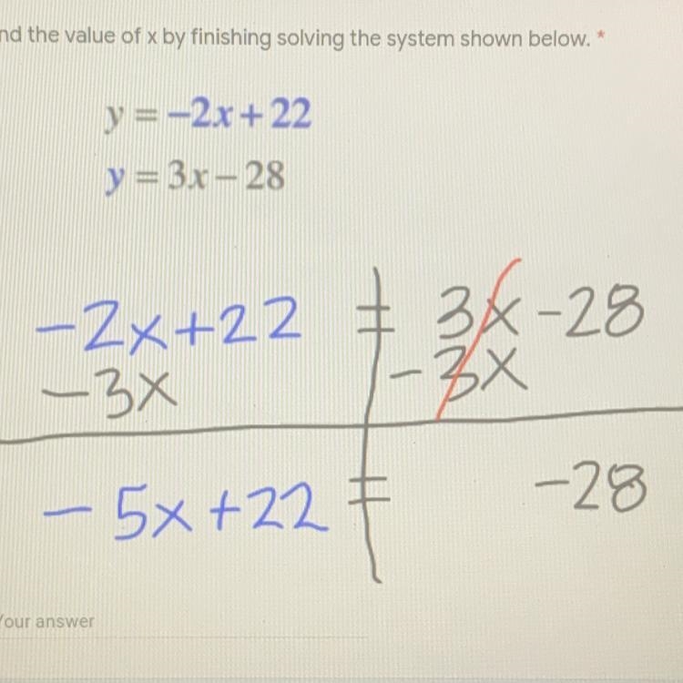 Find the value of x by finishing solving the system shown below.-example-1