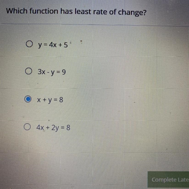 Which function has the least rate of change?-example-1