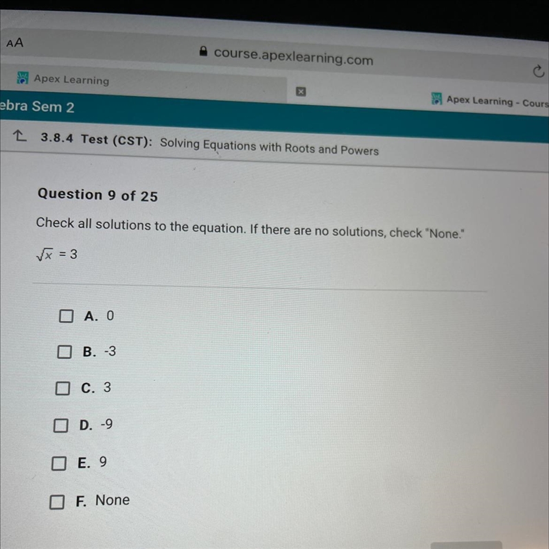 Check all solutions to the equation. If there are no solutions, check "None.&quot-example-1