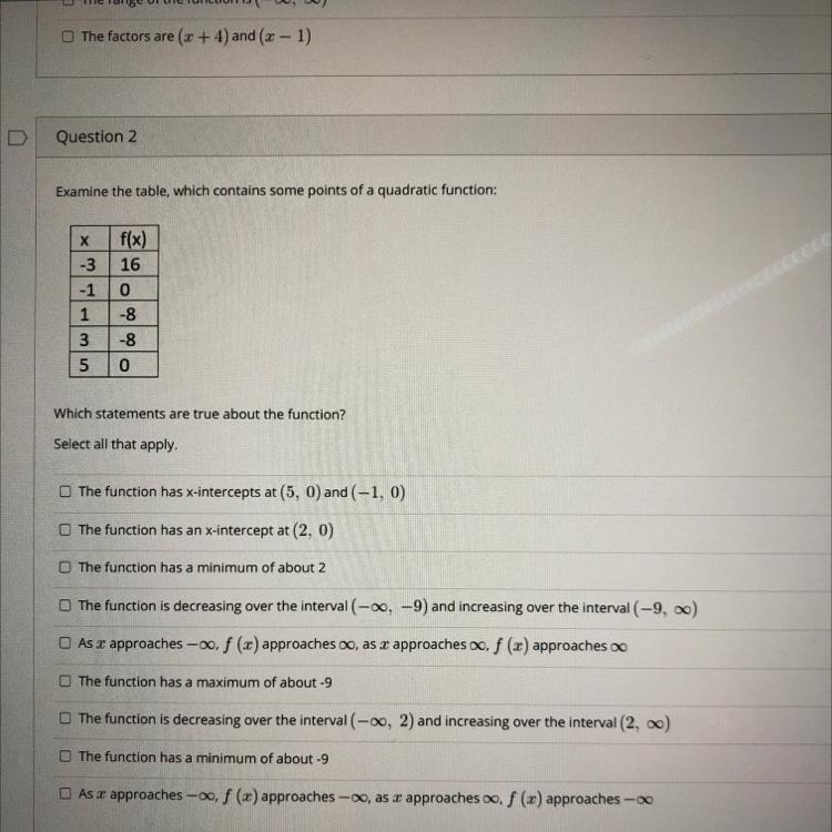 Examine the table, which contains some points of a quadratic function-example-1